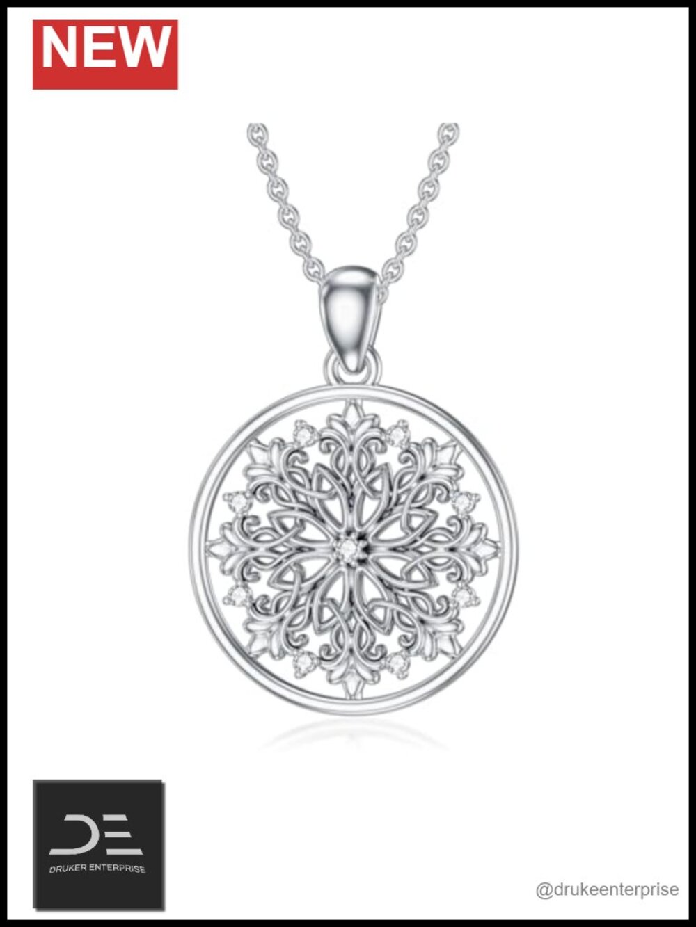 Sterling Silver Filigree Circle Necklace with Lab Grown Diamond for Women